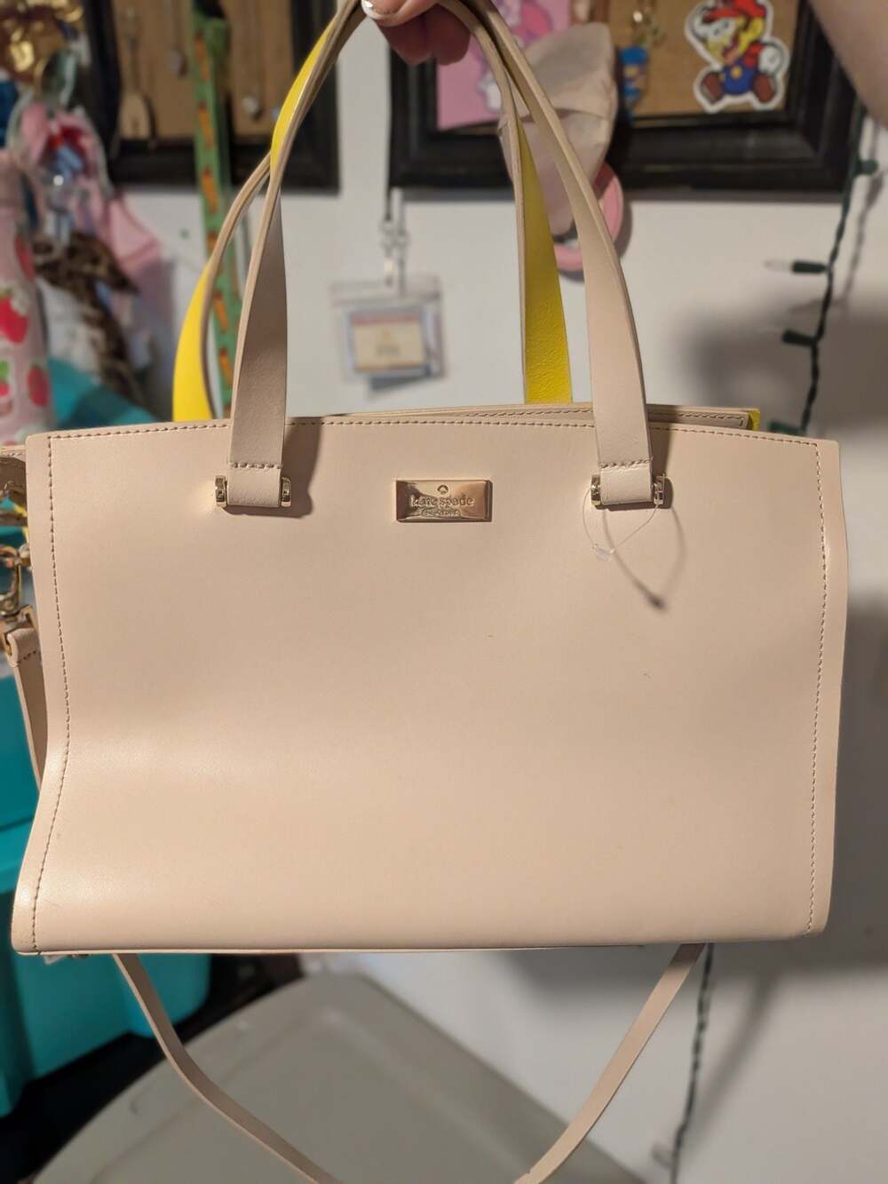 Kate Spade Arbour Hill Kyra Beige Yellow Leather Satchel Crossbody Bag